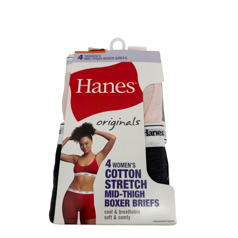 Hanes Originals Womens Cotton Stretch Mid-Thigh Boxer Briefs 4 Pack OCMTFA L 7